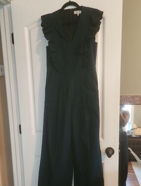 Sea Ruffled V-Neck Jumpsuit Dress - Black Sz 4